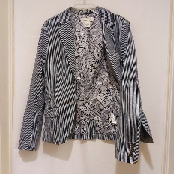 L.O.G.G. By H & M - Blazer Blue and White Stripes  with Revers Collar Pre Owned - Picture 7 of 11